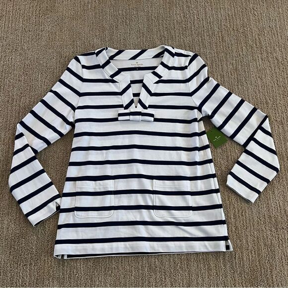 Kate Spade Blue and White Striped Box Tropez Top - Picture 1 of 8